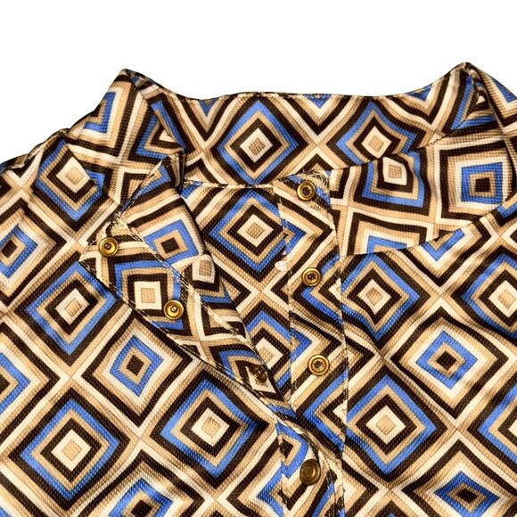 Tail Performance Shirt Size L Brown Blue White Diamond Snap Button S/S Collared - Picture 3 of 7